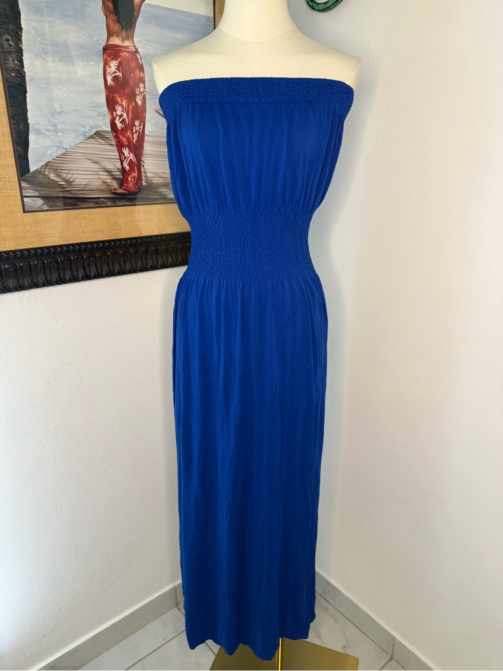Lark + Grey Strapless Smocked Maxi Dress in Royal Blue
